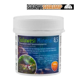 SaltyShrimp Sulawesi Mineral 8.5 mejora la calidad del agua en acuarios plantados, proporcionando minerales esenciales para camarones y peces, promoviendo un crecimiento saludable de plantas y asegurando un entorno óptimo.