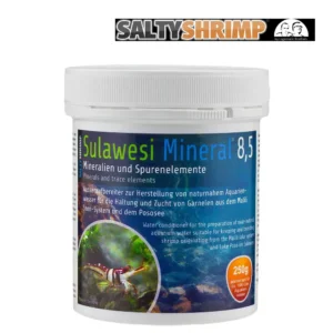 SaltyShrimp Sulawesi Mineral 8.5 mejora la calidad del agua en acuarios plantados, proporcionando minerales esenciales para camarones y peces, promoviendo un crecimiento saludable de plantas y asegurando un entorno óptimo.